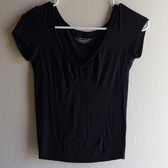 NWOT Victoria's Secret Elegant Black Short Sleeve Tee - Picture 1 of 9